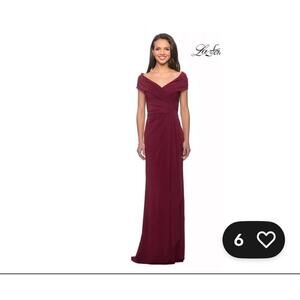 La Femme Burgundy Off-Shoulder Maxi Dress